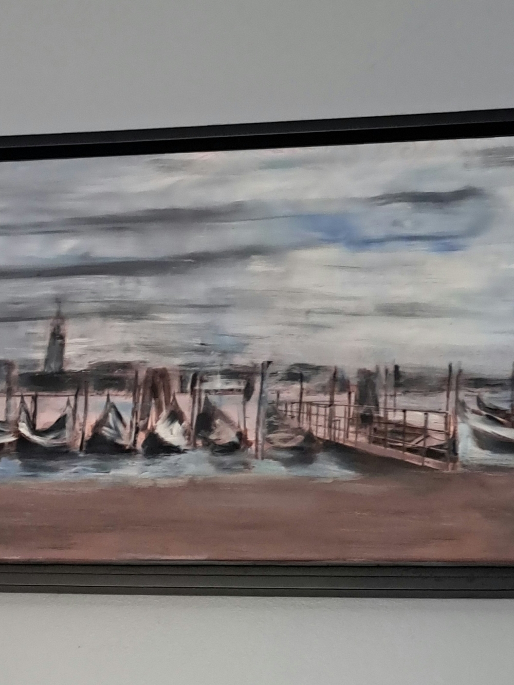 Framed Coastal Harbor Art Print in Gray Blue and Brown 20x40